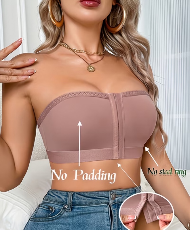Soutien-gorge bandeau sans armatures pour femme, modèle monobloc avec fermeture à l'avant