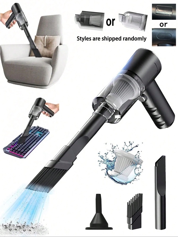 Mini-aspirateur sans fil multifonction avec divers embouts, fonctions soufflage et aspiration, rechargeable par USB ; idéal pour le nettoyage de la maison, les poils d'animaux sur le bureau, les claviers et l'intérieur de la voiture (modèle compact).