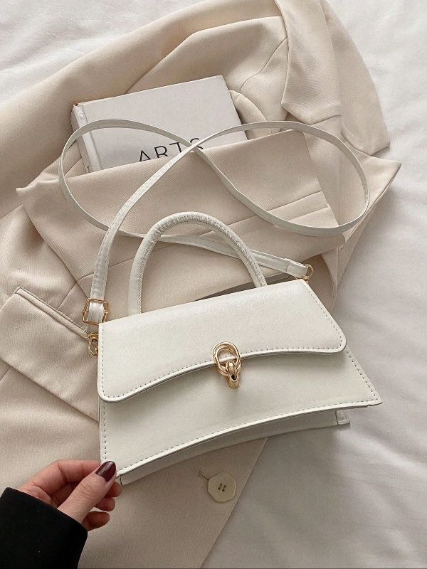 Sac à main élégant et uni, sac à rabat rétro pour femme, sac bandoulière en PU avec poignée supérieure
