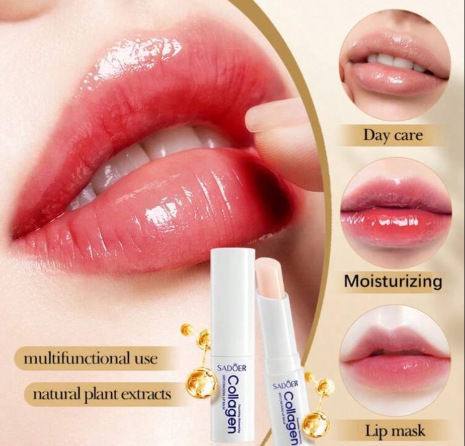 Baume à lèvres au collagène hypoallergénique SADOER, adapté à tous les types de peau – Hydratant et nourrissant, prévient le dessèchement, riche en acide hyaluronique, garde les lèvres douces et lisses