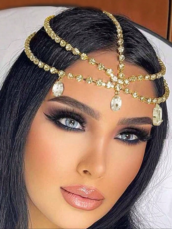 1 bijou de tête argenté avec cristal en forme de goutte d'eau – Chaîne de tête minimaliste, accessoire pour cheveux (mariage, future mariée)