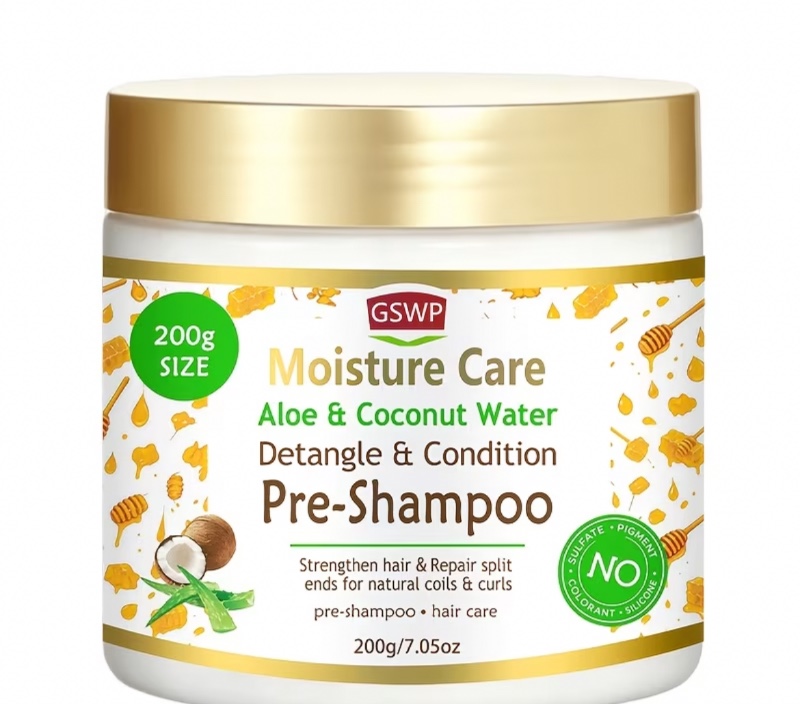 Soin pré-shampoing GSWP grand format (200 g), conçu pour démêler et lisser les cheveux avant le lavage. Idéal pour les cheveux secs, abîmés et naturellement bouclés. Atténue la sécheresse et renforce les cheveux.