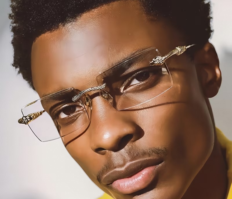 1 paire de lunettes pour homme, style vintage et sobre, alliant luxe et raffinement : monture métallique sans contour avec verres à bords biseautés ; convient pour les trajets quotidiens, le travail, la maison