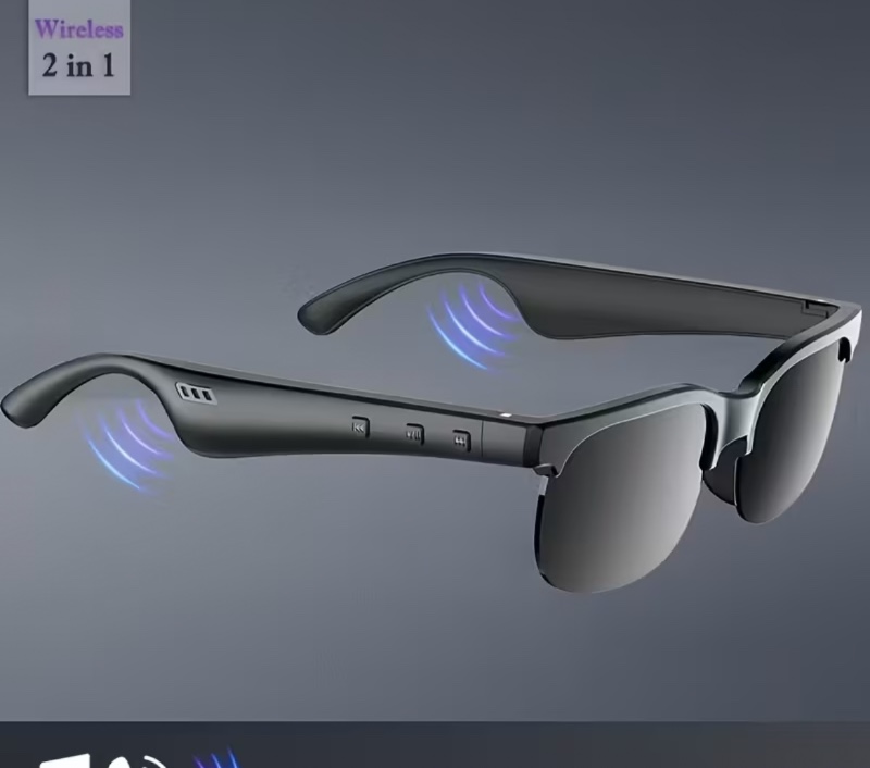 Lunettes intelligentes avec écouteurs Hi-Fi sans fil, double haut-parleur, commandes tactiles, batterie au lithium rechargeable et charge USB-C ; idéales pour la musique et les appels.