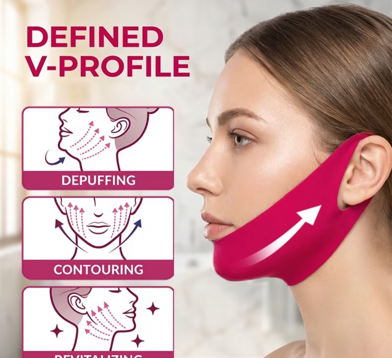 1 masque facial au collagène effet lifting « V-Line » pour raffermir et lifter le visage : masque de lifting du menton, bande pour double menton, bande de lifting pour le cou et le visage