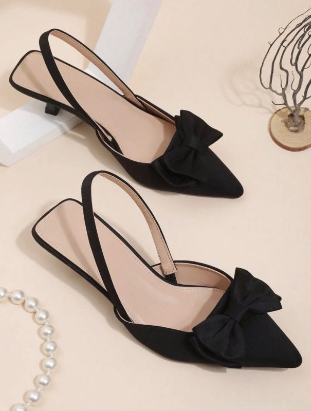 EMERY ROSE Fall/Winter Black High Heel Shoes, Pointed Toe Bowknot Decor Comfortable Kitten Heel Pumps For Women,Elegant,Party