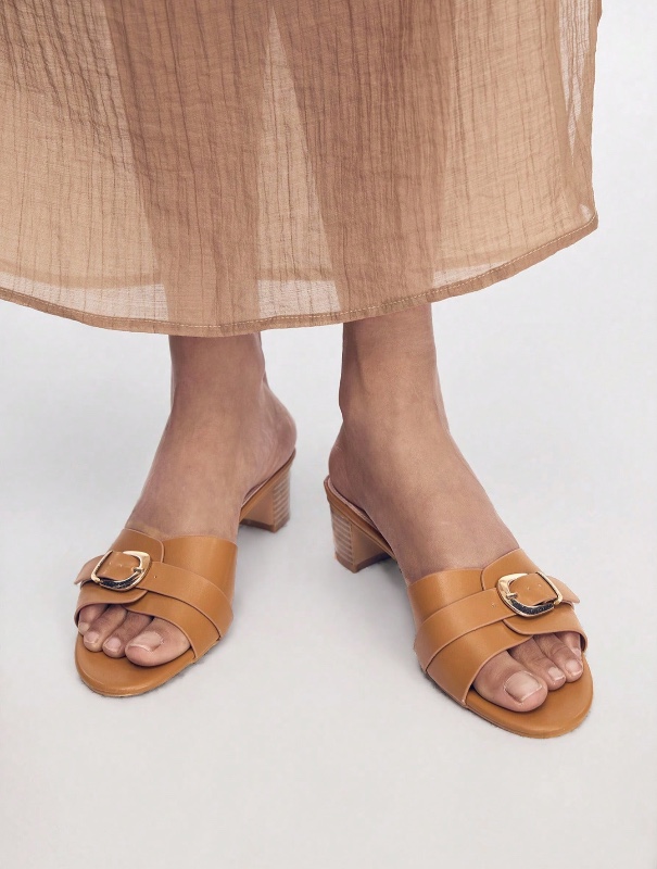 Mules d'été pour femme Mnmlis – Bout ouvert, talon épais et boucle