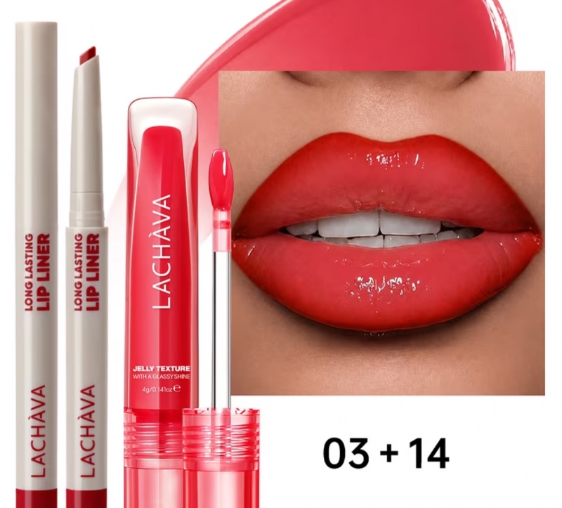 Ensemble duo crayon à lèvres et brillant à lèvres effet gelée – Crayon gel crémeux et encre à lèvres ultra-brillante ; maquillage hydratant longue tenue adapté à un usage quotidien et à toutes les carnations, fini brillant et hydratant.