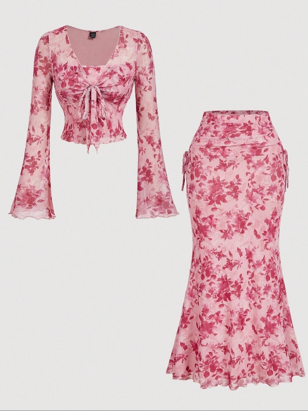 Ensemble MOD 2 pièces pour femme : haut décontracté à manches longues et jupe ajustée – Tenue d'automne élégante pour sortir
