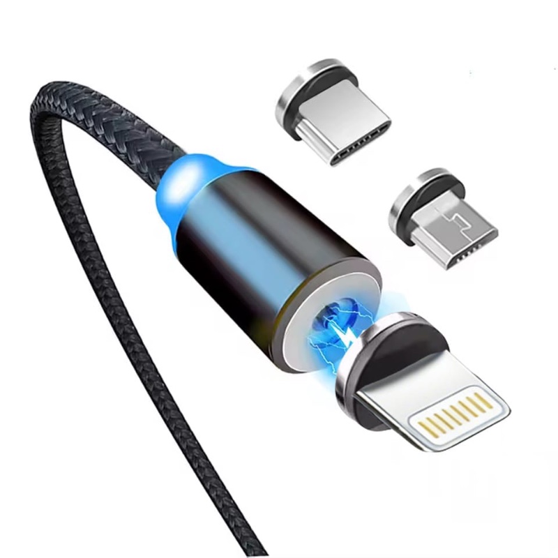 Câble de charge rapide magnétique 3-en-1 : aimant puissant avec système de verrouillage de sécurité antidérapant, charge rapide et haute efficacité, puce intelligente de protection de l'appareil, conception durable, résistante aux pliures et aux fissures