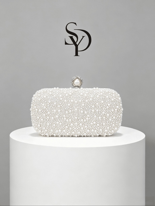 Mini-sac à main rigide et élégant pour femme, style mode, forme goutte d'eau avec perle fantaisie ; idéal pour les tenues de soirée, les mariées et les mariages.