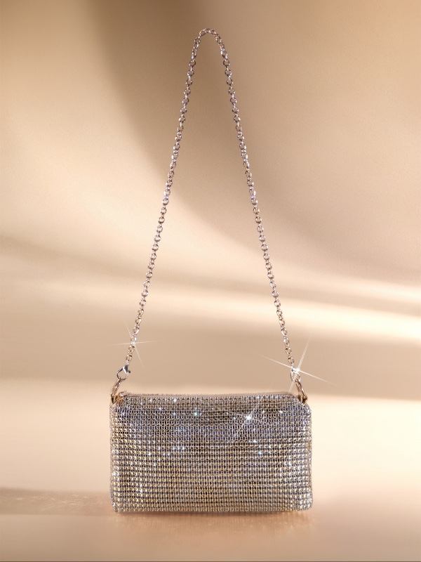 Sac à bandoulière Etoivie avec chaîne et strass, pochette de soirée tendance zippée, sac porté épaule de haute qualité pour mariage
