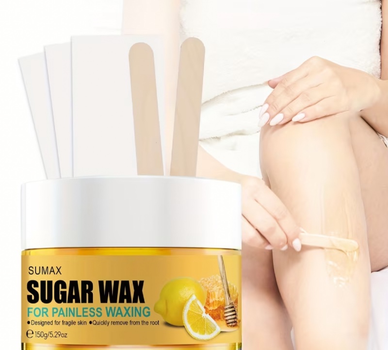 Pot transparent Sumax de 150 g de cire au miel et au citron + 3 bandes dépilatoires + 2 spatules en bois ; épilation facile, formule douce et non irritante, non grasse ; convient aux hommes comme aux femmes ; format portable, adapté à tous les types de pe