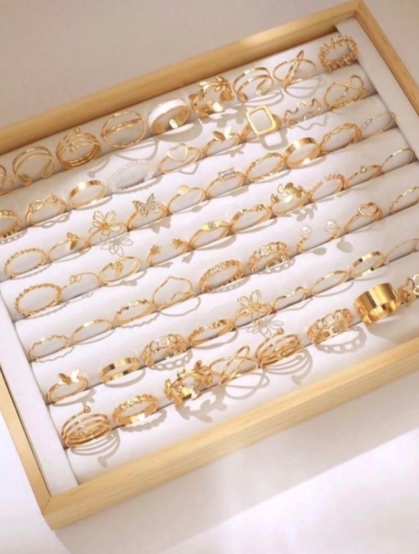 66/22pcs Heart, Butterfly, Flower, Leaf, Star, Rhinestone, Faux Pearl, Geometric, Wave, Twisted, Circle Pendant Rings Set For Layering, Cute, Fashion, Elegant, Vintage, Holiday, Party, Daily Wear (No Box)