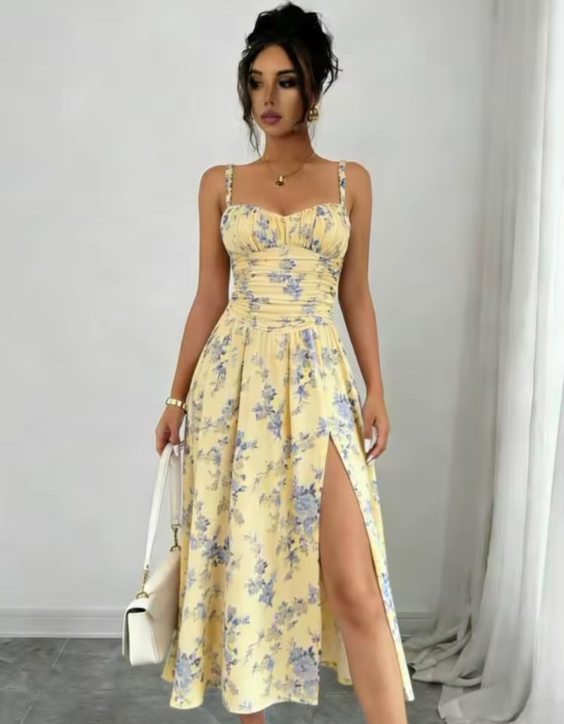 Robe trapèze amincissante sexy pour femme, nouvelle mode estivale, sans bretelles, fendue sur le côté, élégante, coupe ajustée, style euro-américain