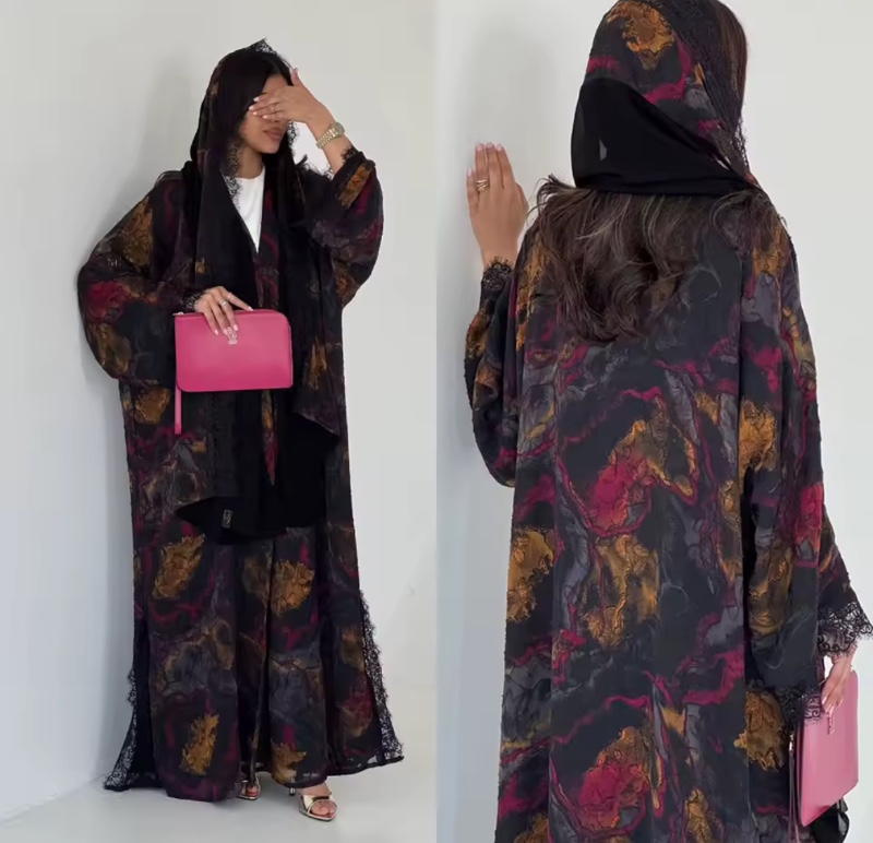 Ensemble Abaya Hijab pour femmes, robes imprimées, cardigan en dentelle musulmane, robe Khimar, ensemble 2 pièces, Jalabiya, Ramadan, Kaftan marocain, Vestidos