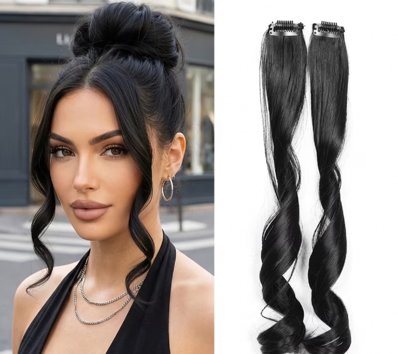 Lot de 2 mèches latérales à clip avec longues pattes, accessoire capillaire synthétique de haute qualité