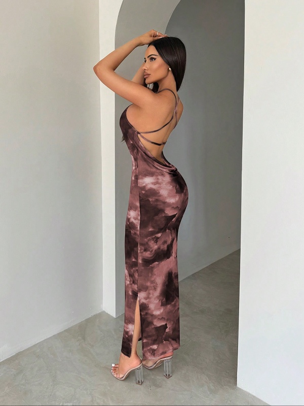 Robe SXY pour femme, transparente, motif tie-dye, dos nu, style bohème et sexy — idéale pour les vacances, la plage et l'été