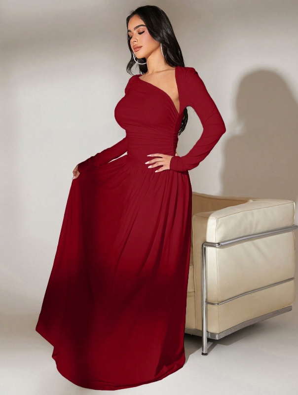 Robe évasée plissée SXY à encolure asymétrique pour femme