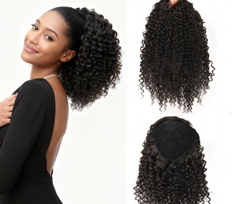 Postiche queue de cheval courte Afro Kinky Curly pour femmes afro-américaines – Extension synthétique