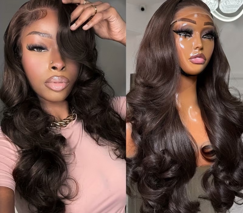 Perruque Lace Front synthétique 13x4 de 66 cm (26 pouces) avec ondulations souples (Body Wave) – Densité naturelle, sans colle – Idéale pour le quotidien
