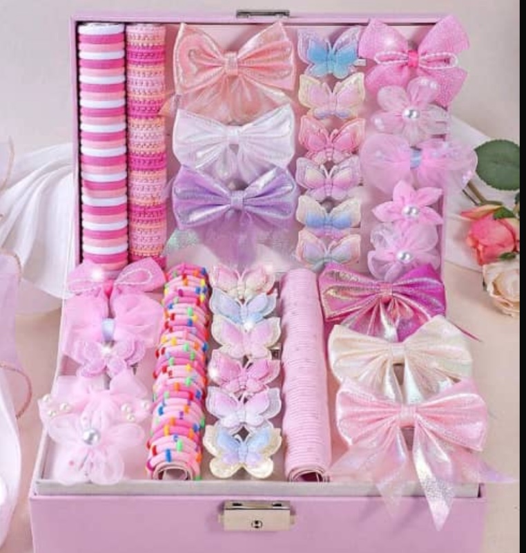 178pcs Pink Toned Iridescent Girl's Hair Accessories Set, Includes Iridescent Bow