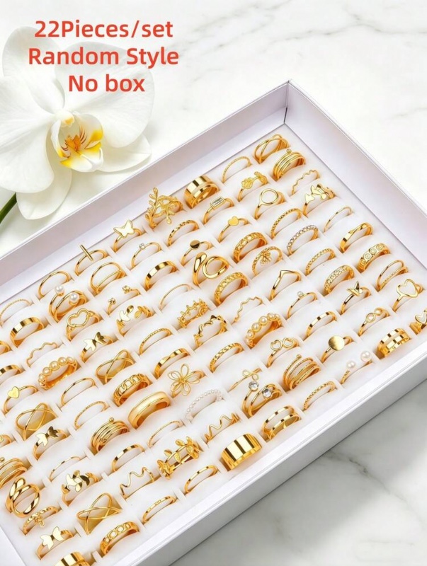 Lot de 22 bagues assorties aux motifs variés (papillon ajouré, cœur, feuille) – Accessoires de bijoux minimalistes et tendance pour soirées ou usage quotidien (modèles aléatoires)