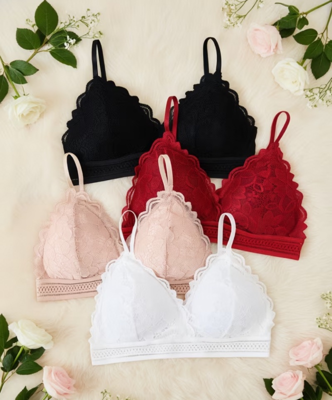 Lot de 4 soutiens-gorge simples en dentelle à motif floral, confortables et respirants – Sous-vêtements pour femmes
