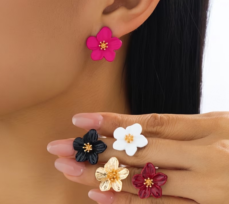 5 paires de boucles d'oreilles exquises et compactes en forme de fleur, aux couleurs « dopamine » éclatantes, idéales pour le quotidien