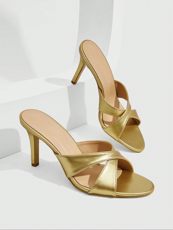Sandales CUCCOO SZL pour femme (Printemps-Été) : talons aiguilles, bout ouvert et brides croisées dorées. Idéales pour banquets, soirées, rendez-vous, trajets quotidiens, shopping, mariages, festivals